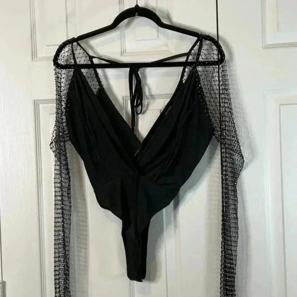 Envme Luna Black Bodysuit With Rhinestone Sleeves Size S - Picture 7 of 16